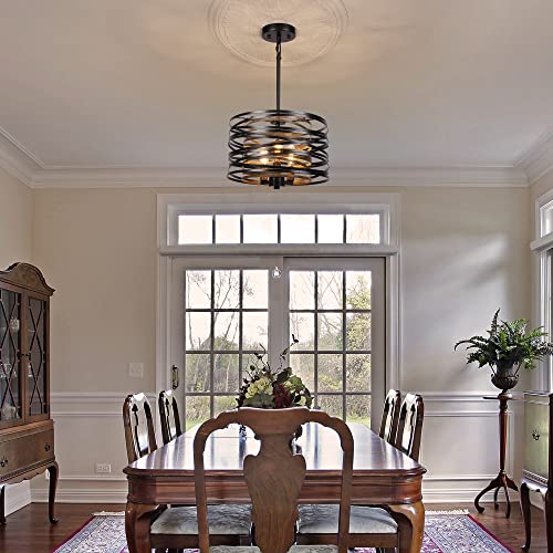 Acnktz 12.6'' Farmhouse Chandeliers For Dining Room, 3-Light Industrial Metal Hanging Light Fixture, Rustic Drum Pendant Light For Entryway Kitchen Foyer Bedroom thumb #1