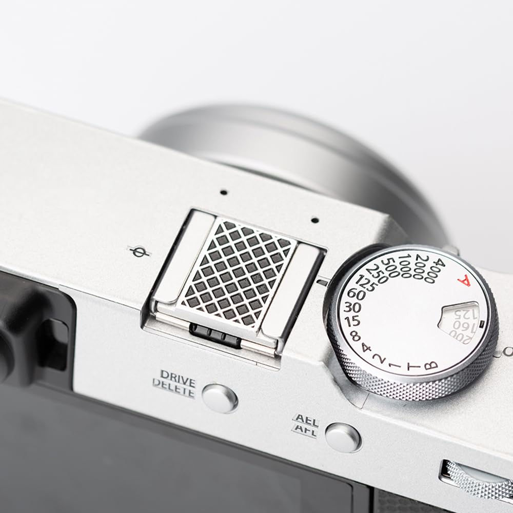 Grid Pattern Camera hot Shoe Cover Shutter Decorative Button for FUJIFILM X100VI X100V X-T4 X-T3 X-E4 X-T50 X-T30II hot Shoe Cover Shutter Decorative Set (Aluminum Alloy-Hot Shoe Cover)