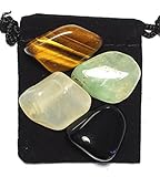 The Magic Is In You Manifestation (Law of Attraction) Tumbled Crystal Healing Set with Pouch & Description Card - Black Obsidian, Moonstone, Prehnite, and Tiger's Eye