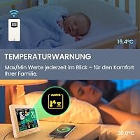 Newentor Wetterstation Funk mit Außensensor - Funkwetterstation mit Wettervorhersage, Temperaturwarnung, DCF Funkuhr - Batteriebetrieb und Netzbetrieb, Holzfarbe, 1 Außensensoren – Ansicht 7