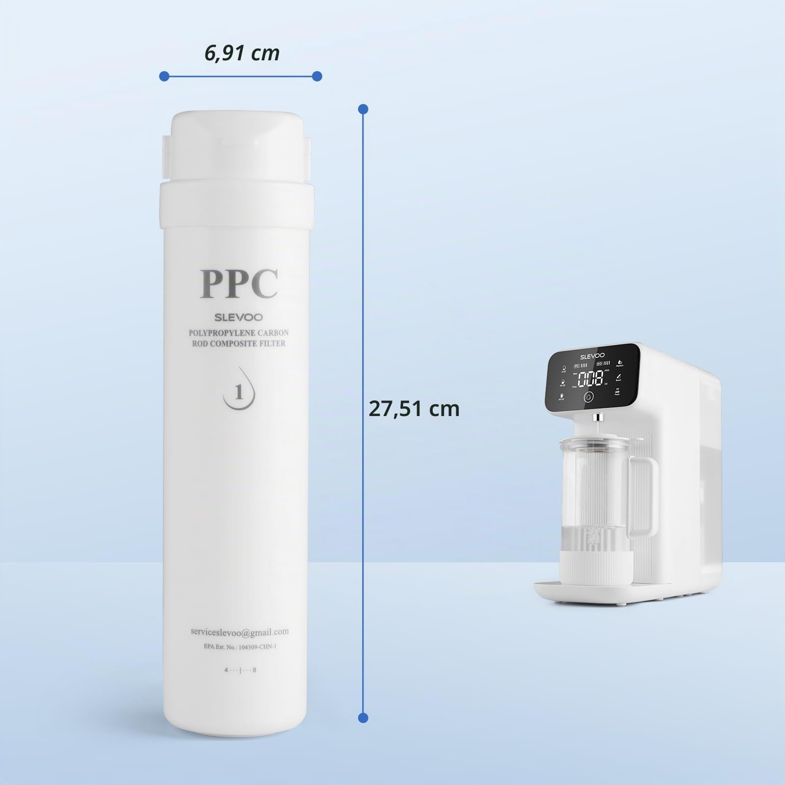Slevoo PPC Ersatzfilter, Ersatzkartusche für C2-M25 Umkehrosmose-Wasserfilter-Arbeitsplatte, 12 Monate Lebensdauer
