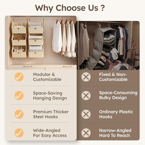 Image of Homsorout Hanging Closet Organizer 4 Tier - Clothes Hanging Shelves, Space-Saving Closet System, Fabric Storage Bins Bedroom Organization, Collapsible Baskets for Home, Dorm, Rv, Beige