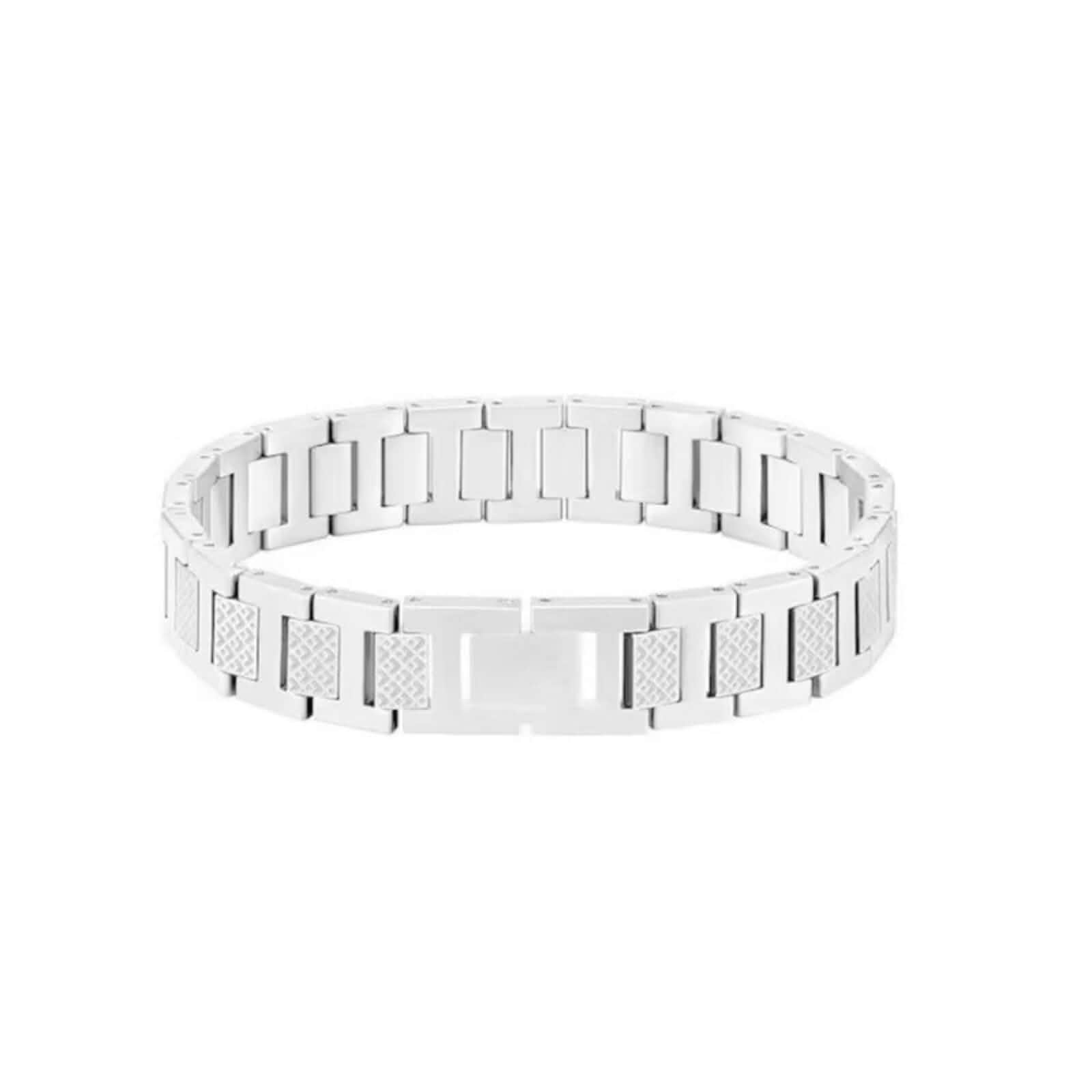 Men's Stainless Steel Link Bracelet, Watch Band Style, Textured Pattern, Polished Finish, Versatile Business & Casual Wear, Ideal Gift for Men