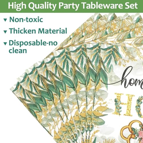 50 Guests House Warming Party Supplies Decoration Housewarming Party Plates and Napkins Forks Sweet Home Party Tableware Rustic Floral Paper Disposable Plates for New House Wedding Party 200PCS - Image 4
