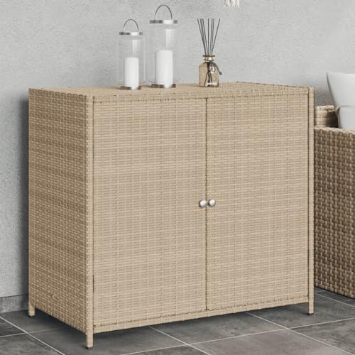 ShCuShan Armario de resina con dos puertas, para interior y exterior, armario portaobjetos de jardín, beige, 83 x 45 x 76 cm, poliratán