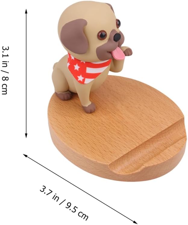 Mikikit Wooden Dog Cell Phone Holder Stand Desktop Smartphone Bracket Universal Phone Holder with Base 3.74X3.14X3.14In Compatible with Most Phones