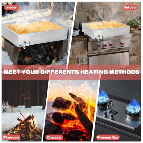 Image of Maple Syrup Evaporator Pan 15.5Gal 304 Stainless Steel Maple Syrup Evaporator with Valve and Thermometer 30 x 20 x 6 Inch Feed Pan for Boiling Maple Syrup for Home and Outdoor Use