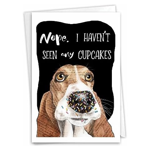 NobleWorks - 1 Funny Animal Birthday Card w/Envelope - Cute Puppy Card for Birthdays - Dog Antics Sprinkle Nose C3639ABDG Cover
