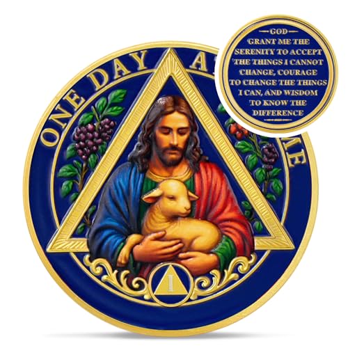 Good Shepherd Blessing 1 Year Sobriety Coin - One Day at A Time Religious AA Coins - Addiction Recovery Christian AA Chips and Medallions - God Serenity Prayer Alcoholics Anonymous Anniversary Gifts