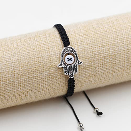 Image of Uloveido Customized A to Z 26 Letters Hand of Fatima Bracelet - Fatima Hamsa Hand Evil Eye Protection Bracelet Lucky Charm Adjustable Braided Black String