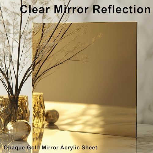 Image of Gold Mirror Acrylic Sheets - 6 Pack, 8x8 Inches, 1 /8 Inch Thick, Reflective Mirror Acrylic Ideal for Laser Cutting, DIY Crafts, and Home Decorations (20x20 cm)