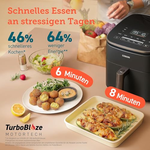 COSORI Heißluftfritteuse XXL Turbo Blaze, 6L Airfryer mit 5 Geschwindigkeitsstufen & Reiskocher, Multikocher mit 17 Programme – Bild 5