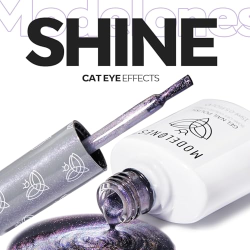 Image of modelones Blue Cat Eye Gel Nail Polish 15ML, Hema Free Purple Soak-Off UV Gel Polish - 28+Days Long-Lasting Nail Art DIY Manicure Kit Home Salon Women Gifts