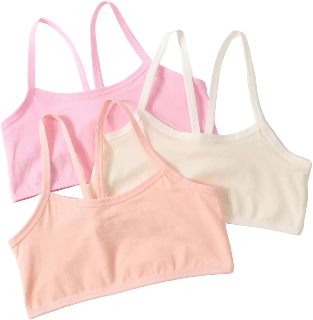 Girls Training Bras 6 Pack, Soft Cotton Cami Starter Bras for Girls Ages 6-9, Unpadded Everyday Bras with Fixed Straps