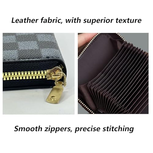 Ladies change card bag, zip storage bank card case, small portable 11 large capacity pouch, holds banknote change credit card(Black checkered pattern)3