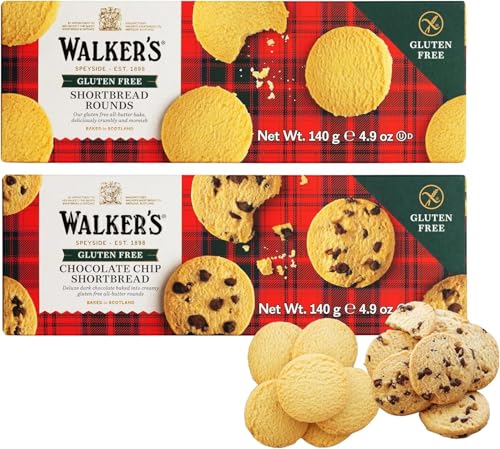 Walkers Gluten Free Biscuits All Butter and Chocolate Chip Shortbread Rounds Pack of 2