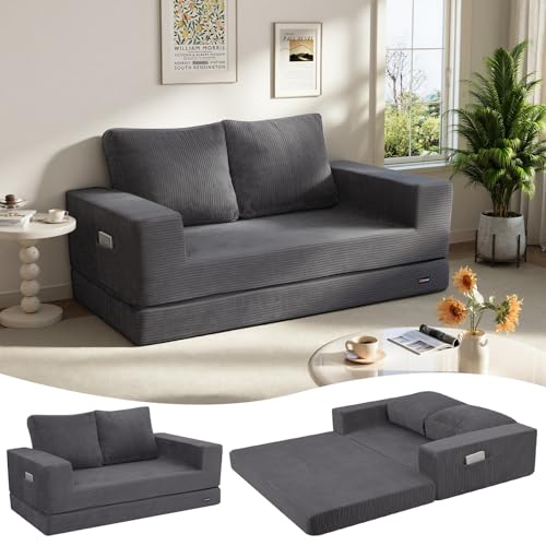 Image of COMAX Futon Sofa Bed, Convertible Sofa Bed, Folding Boneless Couches | Boneless Couch for living room, 4‑in‑1 Fold Out Small Foldable Loveseat Floor Sleeper Mattress Lounge Space‑Saving