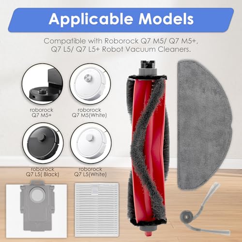 Image of (14 Pack) Q7 M5+ Replacement Parts Compatible with Roborock Q7 L5+ Robot Vacuum Cleaner, 1 Roller Brush, 4 Side Brushes, 3 HEPA Filters, 3 Dust Bags, 3 Mop Pads, Accessories Kit