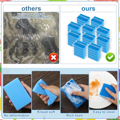 Image of 50 Pcs Individually Wrapped Sponges, Uncompressed Non Scratch Scrouing Sponges for Household Cleaning Dishes Kitchen Airbnb Apartment Car Bike Blue