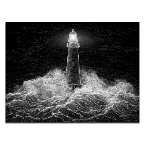 Decoracion salon modernos con cuadros de paisajes en blanco y negro y lienzos de olas