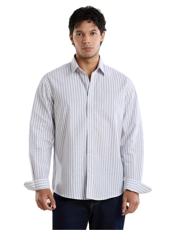 Image of Mark & Albert Mens Striped Linen Casual Shirt | Full Sleeves Mens Shirts | Stylish Shirt for Men