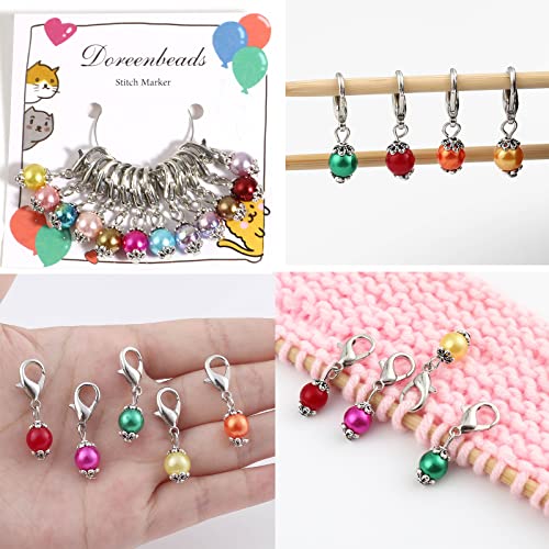 DoreenBeads 24 marcadores de ponto de bloqueio para crochê e contas acrílicas, pingente de coração,