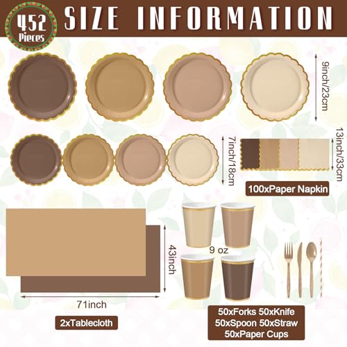 Vesici 452 Pcs Brown Party Decorations Disposable Tableware Set Gold Rimmed by Vesici - Used condition - Image 3