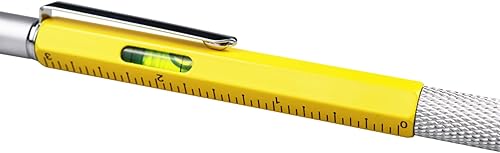 Miniatura 5 de DUNBONG Bolígrafo de metal multiherramienta 6 en 1, con destornillador, tinta negra, lápiz capacitivo, nivel y regla, 1 unidad (amarillo)