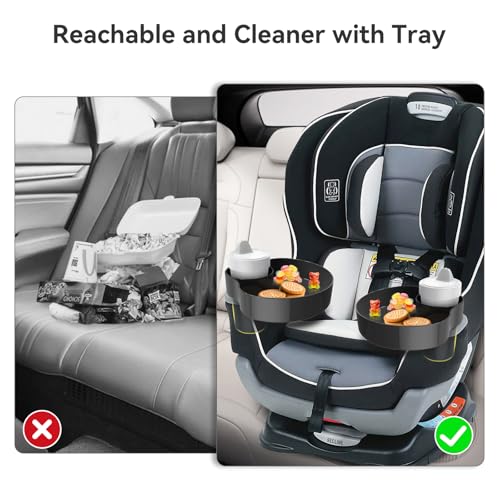 Image of [2 Pack] Car Seat Cup Holder Snack Tray Black, Toddler Travel & Road Trip Essentials Accessory for Mess-Free Snacking in The Car,Travel Tray for Kids Car Seat