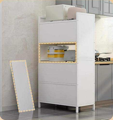 SKY-TOUCH 5-Tier Storage Cabinet : Heavy Metal Shelf with 4 Door Bookshelf Bookcase with 4 Wheels Storage Rack Organizer Workstation for Kitchen Home Office Pantry Study (White 144 * 80 * 32cm)