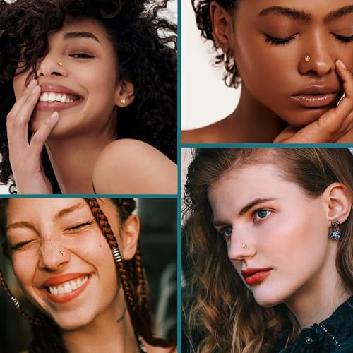YADOCA Gold Nose Rings Studs for Women - 20G Surgical Steel Nose Ring L Shaped Nose Piercing Jewelry Hypoallergenic CZ Heart Nose Studs Silver Rose Gold 16Pcs4