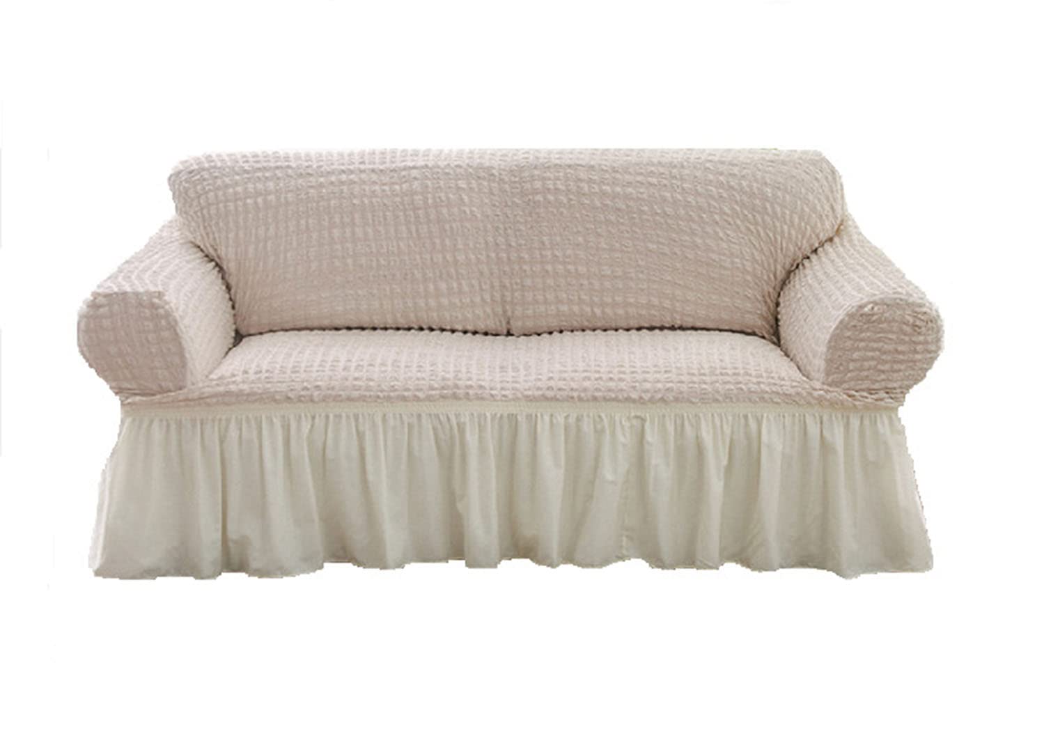 Housse de canapé extensible blanc seersucker grand canapé 4 places jupe
