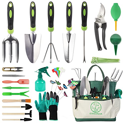 100 Pcs Garden Tools Set, Extra Succulent Tools Set, Heavy Duty Gardening Tools stainless steel with Soft Rubberized Non-Slip Handle Tools, Durable Storage Tote Bag, Gifts for Gardening Lovers
