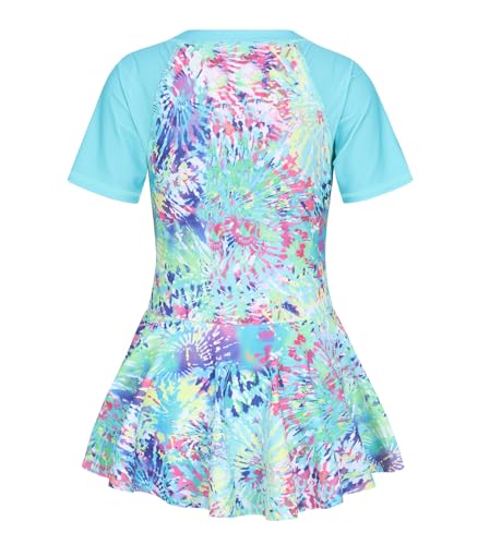 Image of Girls One Piece Swimsuits Short Sleeve Swim Dress for Girls Hawaiian Skirted Bathing Suit Summer Swimwear 3-16 Years