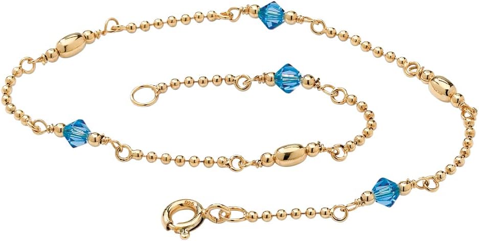 Palm Beach Jewelry PalmBeach Yellow Gold-Plated Sterling Silver Round Simulated Birthstone Ankle Bracelet(2mm), 11 inches Month 9