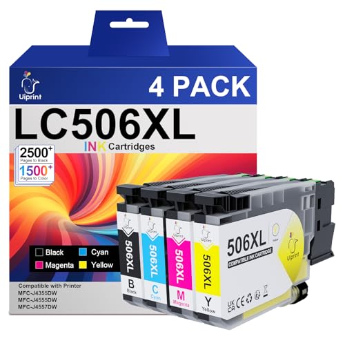 LC506XL4PK High Yield Ink Cartridges Compatible with Brother INKvestment 4355, 4555, 4557 Printer Replacement for Brother LC506 LC506XL LC506XXL Series, Up to 7000 Pages (Black, Cyan, Magenta, Yellow)