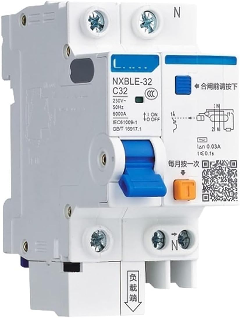 Circuit breaker AC230/400V NXBLE32/63/125C Type Overload Short Circuit 25 32 40 50 63 80 100A Residual Current Action Circuit Breaker 1Pcs (Color : 4P, Size : NXBLE-63 C40) ( Color : 1P N , Size : NXB