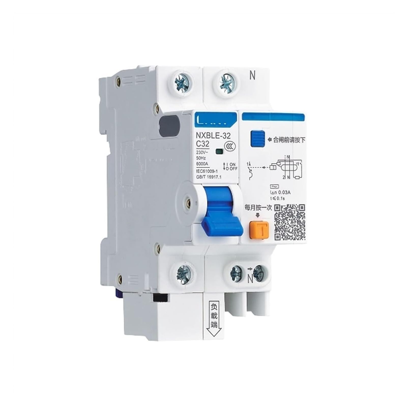 2RD58I8PM Circuit Breaker AC230/400V NXBLE32/63/125C Type Overload Short 25 32 40 50 63 80 100A Residual Current Action 1Pcs Color : 1P N Size NXB(4P,NXBLE-63 C63)