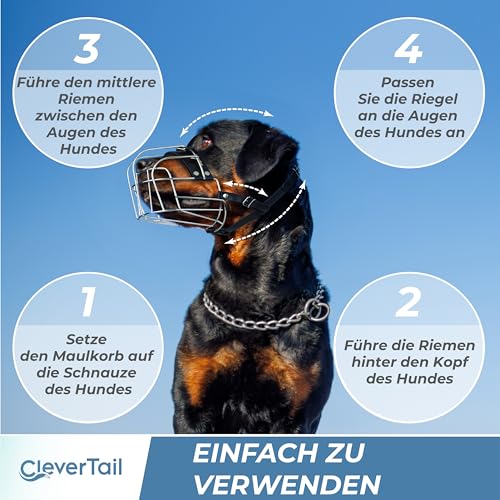 CleverTail XL Metall-Maulkorb für große Hunde – Robuster Rottweiler-Maulkorb – Extra großer Maulkorb für bellende und beißende Cane Corsos, Mastiffs, Labradore, Bulldoggen und andere große Rassen