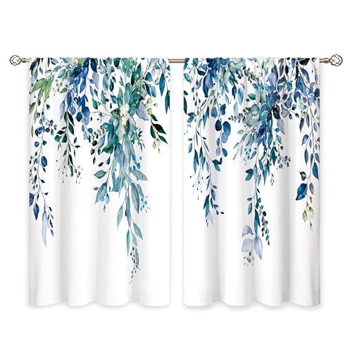 Rideaux courts de cuisine à motif eucalyptus bleu sarcelle 70x99 cm - 7