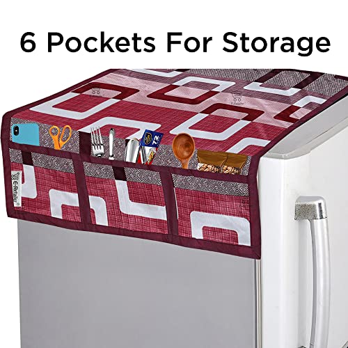 Image of Polyester 3-Layered Fridge Top Cover /Refrigerator Cover with Utility Pockets and Set of 3 Pc Fridge Mats (Color-Purple, Size-39x21 Inch)