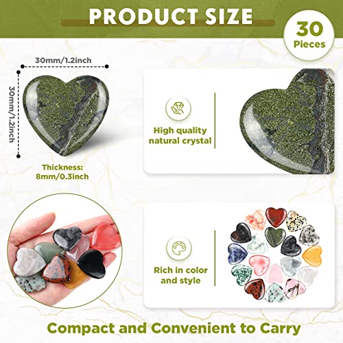 Nuenen 30 Pcs Heart Shape Crystals Bulk 1.2 Inch Gemstone Valentines Gift Heart Stone Worry Rocks Quartz Love Wholesale Love Pocket Palm for Valentine's Day Women Mom (Classic Color)