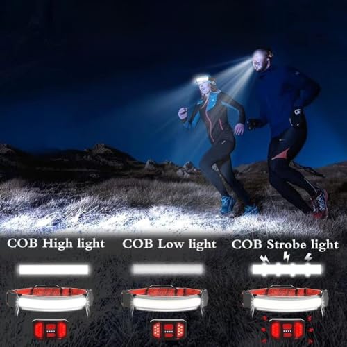 Linterna frontal LED COB recargable impermeable roja para pesca y camping 4