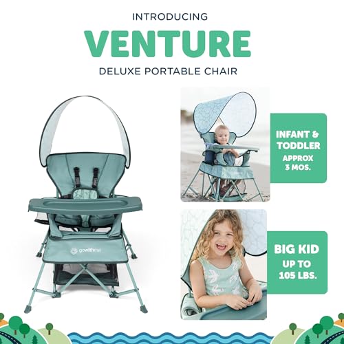 Image of Baby Delight Go with Me Venture Portable Chair | Indoor and Outdoor | Sun Canopy | 3 Child Growth Stages | Garden Green