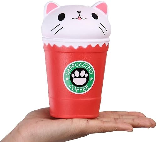 Miniatura 6 de Anboor Squishys - Juguete de comida suave de 5.3 pulgadas, taza de café para gatos, bola de alivio de estrés Kawaii para TDAH para niños y adultos,