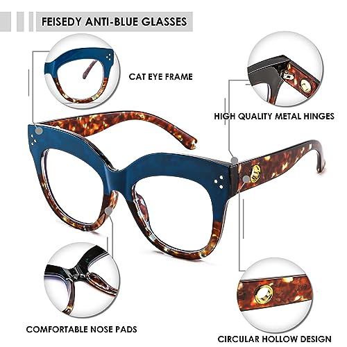Image of FEISEDY Cat Eye Blue Light Glasses Oversized Vintage Chunky Computer Glasses for Women Hipster Party B0026