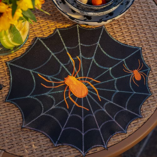 Pillow Perfect Indoor Halloween Spider Web Placemat Set, 16" X 15", Black, 2 Count #TOP1
