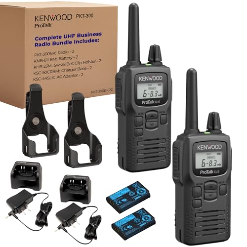 KENWOOD PKT-300 2-Radio Value Pack with Accessories UHF Two-Way Business Radios 2W Power 6 Channels Rugged MIL-STD 810 IP52 Weather-Resistant 16-Hour Battery 6-Mile Range LCD Display