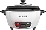 BLACK+DECKER 6-Cup Rice Cooker, RC506, 3-cup Uncooked Rice, Steaming Basket, Removable Non-Stick Bowl, One Touch