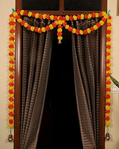 Iram Door Hanging Artificial Marigold Fluffy Flowers Garlands Bandanwar Toran (109 Cm X 149 Cm) - Flower Strings For Decoration Door Entrance Decor Party Wedding Housewarming #TOP5